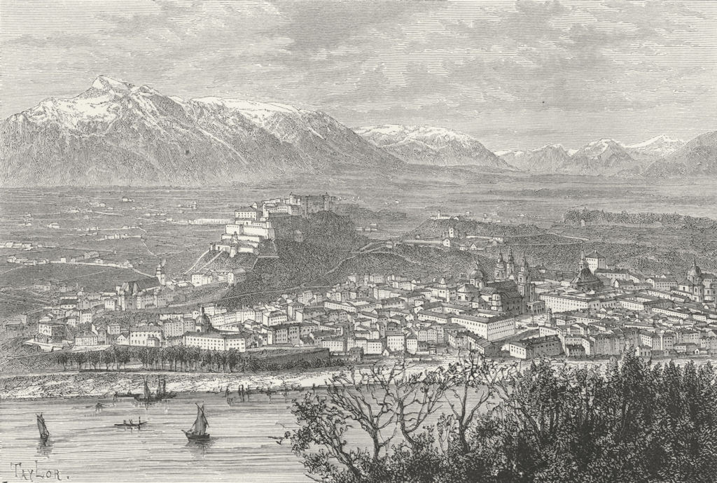 AUSTRIA. Salzburg, Kapuzinerberg c1885 old antique vintage print picture